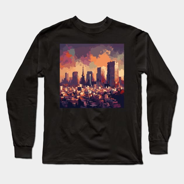 Tokyo Japan cityscape Impressionism Painting Long Sleeve T-Shirt by TomFrontierArt